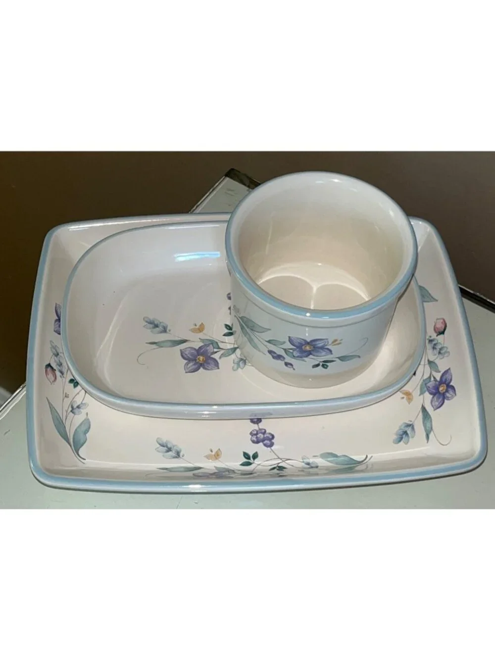 Pfaltzgraff April Set Purple Flower Stoneware 3 Pc Cottagecore Housewares Dishes